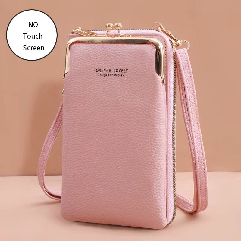 Small Women's Touch Screen Cell Phone Wallet -Soft Leather Crossbody