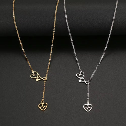 Stainless Steel Necklaces Stethoscope Electrocardiogram Pendant Collar Chain Fashion Necklace for Woman 