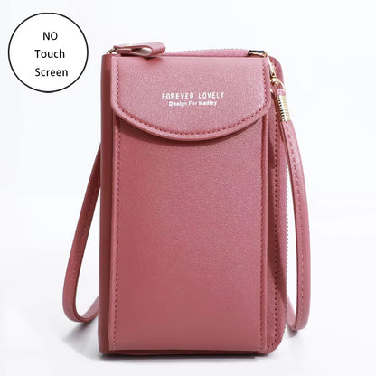 Small Women's Touch Screen Cell Phone Wallet -Soft Leather Crossbody