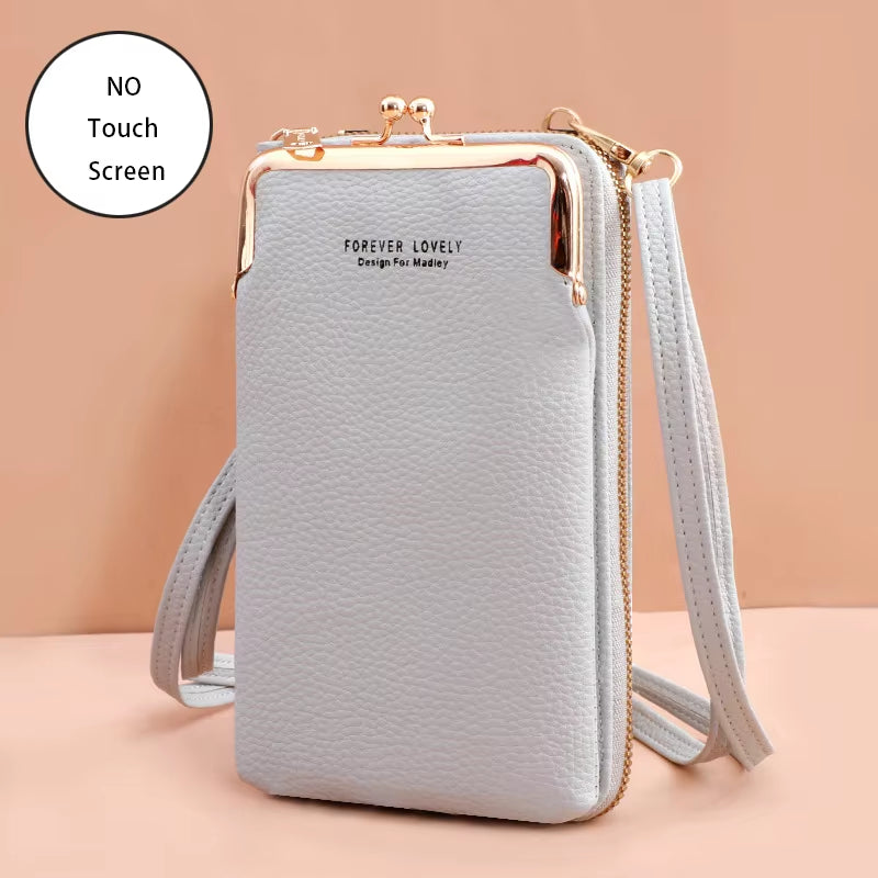 Small Women's Touch Screen Cell Phone Wallet -Soft Leather Crossbody