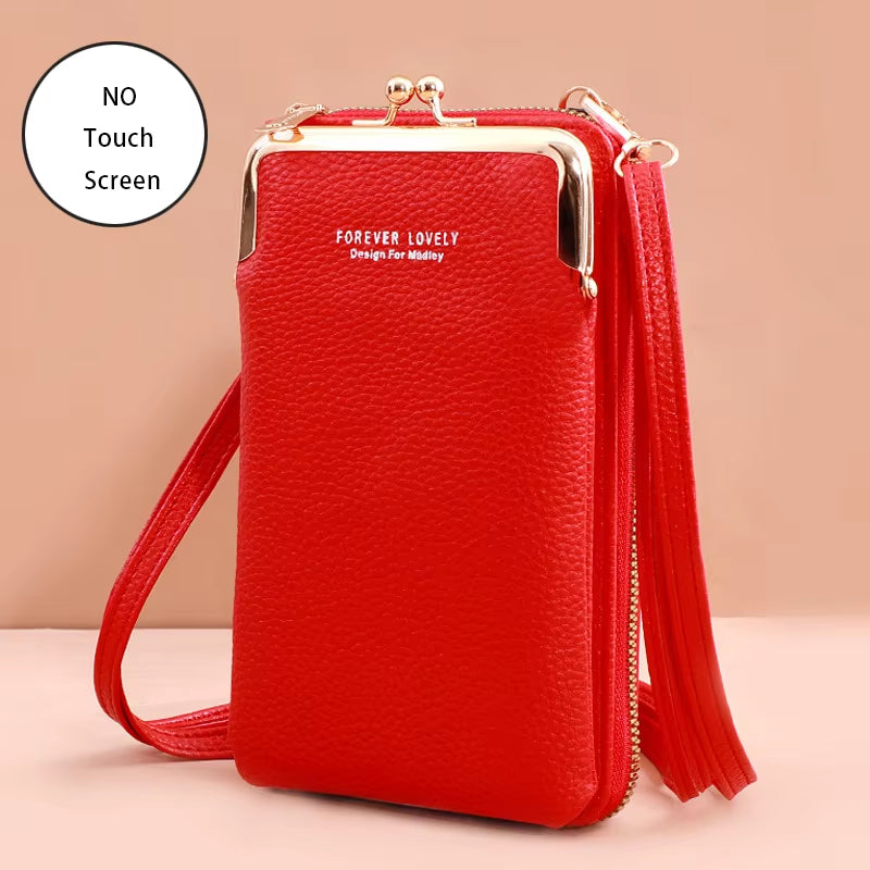 Small Women's Touch Screen Cell Phone Wallet -Soft Leather Crossbody