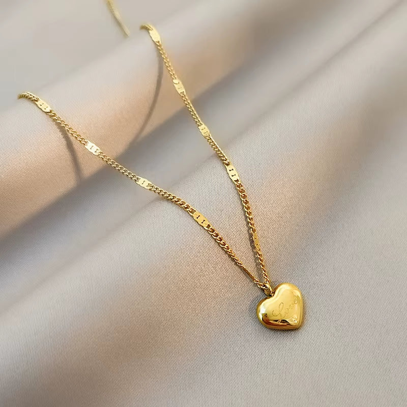  Stainless Steel Love Necklace- Clavicle Chain 18K Gold Color Necklace for Women Fashion Jewelry 