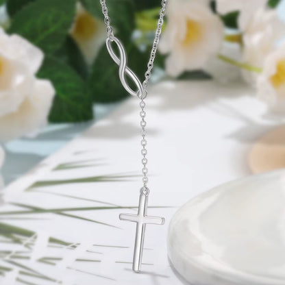 Cross & Infinity Silver Color Pendant Necklace Women Fashion Jewelry