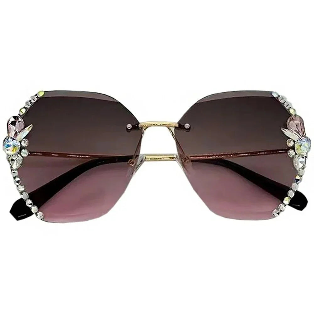 2025 Luxury Brand Design Vintage Women Fashion Rimless Rhinestone Sunglasses 