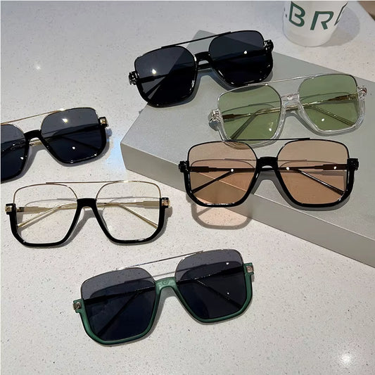 Vintage Oversized Sunglasses Fashion Men Women Square Shades Eyewear Trendy Ins Popular Brand Design UV400 Sun Glasses