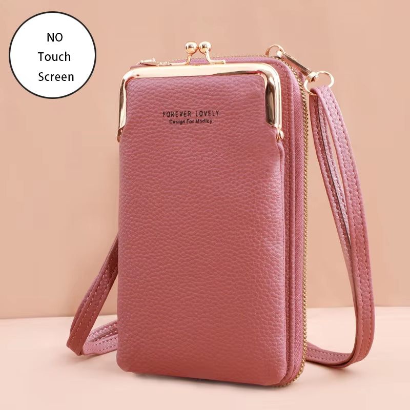 Small Women's Touch Screen Cell Phone Wallet -Soft Leather Crossbody