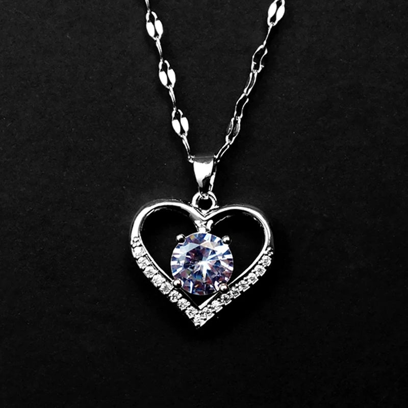 Artificial Gems Heart Pendant Necklace for Women- Golden Stainless Steel Lips Neck Chain Necklaces 