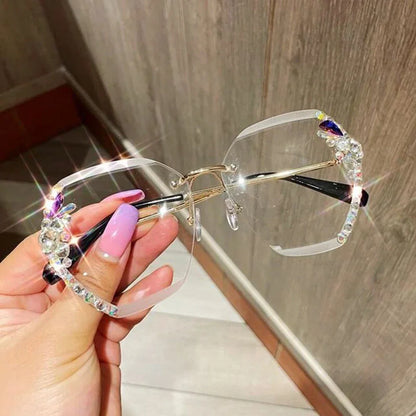 2025 Luxury Brand Design Vintage Women Fashion Rimless Rhinestone Sunglasses 