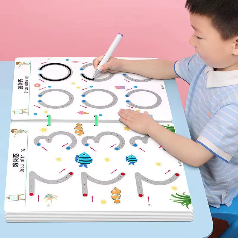  Toddler Learning Educational Toy-Children Montessori Drawing Toy Pen Control Training- Color, Shape, Math. Match Game Set 