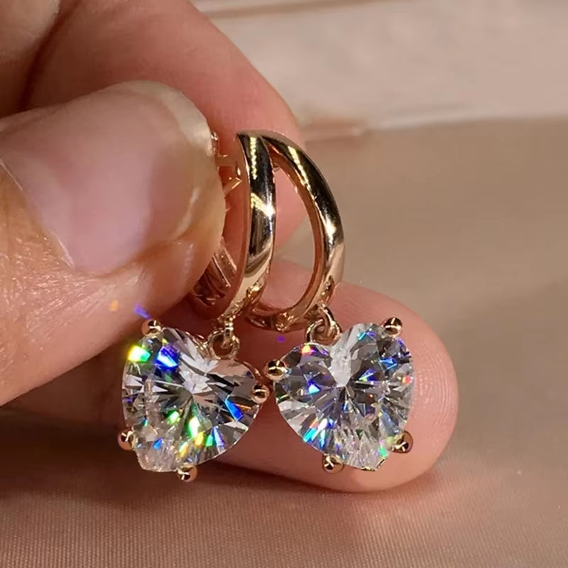 Women -Girls Charming Gold Color Hoop Earrings Heart Shape Zircon Dangle Earrings 