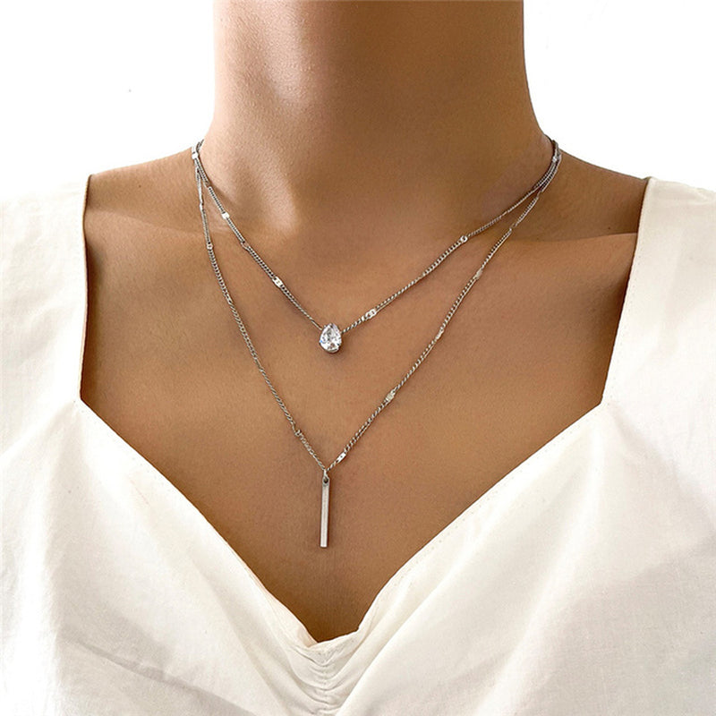 Crystal Zircon Layered Pendant Necklace Set for Women 