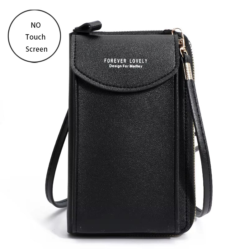 Small Women's Touch Screen Cell Phone Wallet -Soft Leather Crossbody