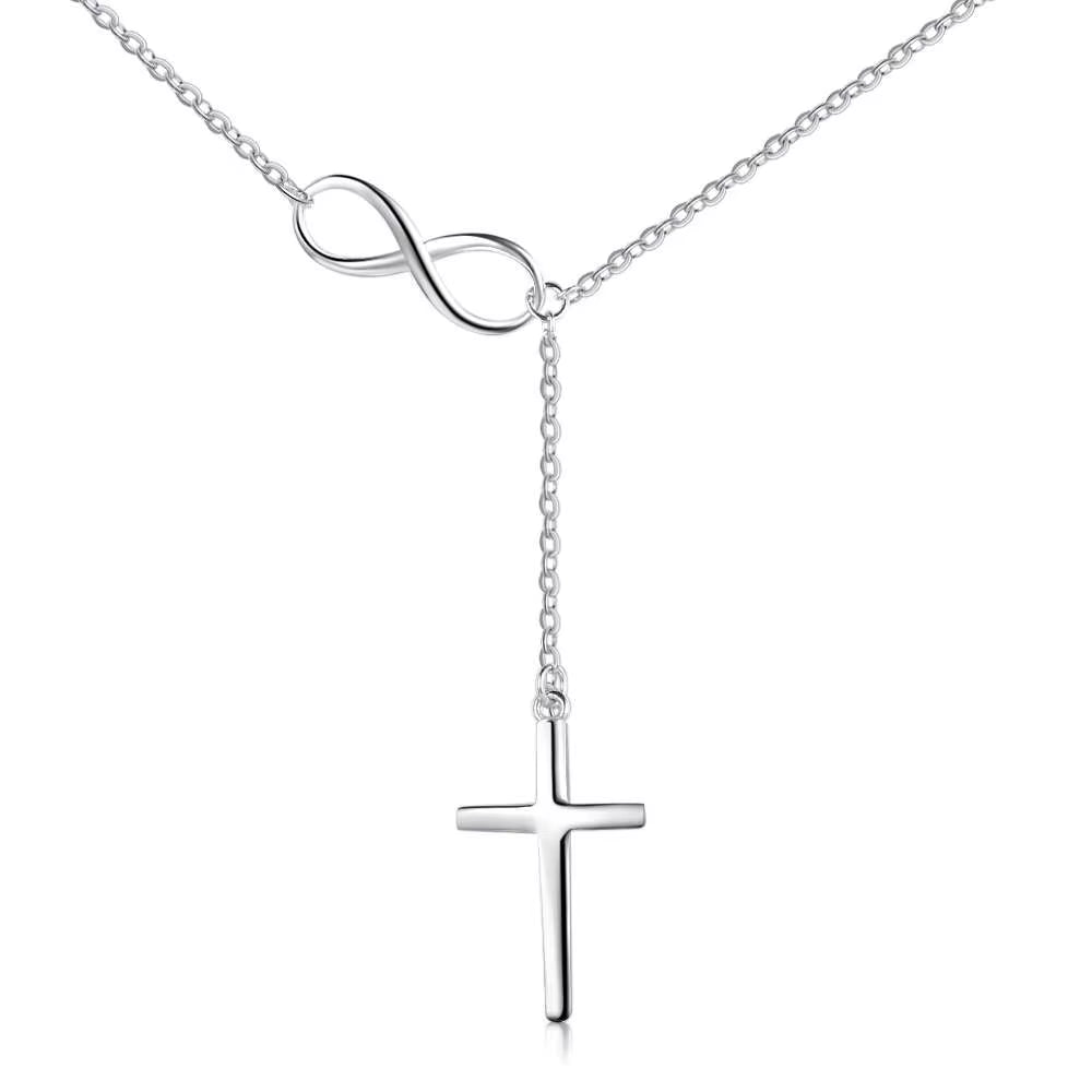 Cross & Infinity Silver Color Pendant Necklace Women Fashion Jewelry