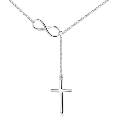 Cross & Infinity Silver Color Pendant Necklace Women Fashion Jewelry