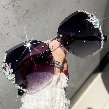 2025 Luxury Brand Design Vintage Women Fashion Rimless Rhinestone Sunglasses 