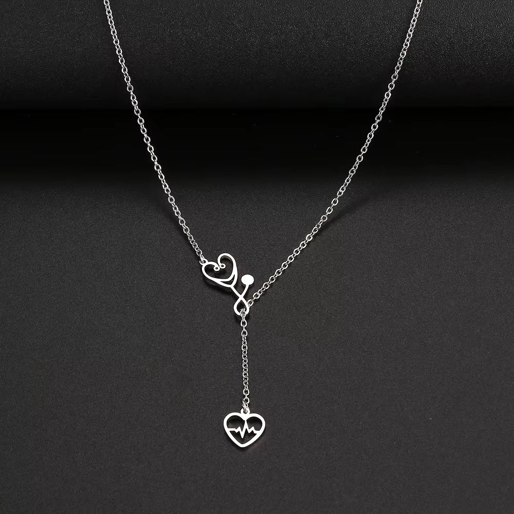 Stainless Steel Necklaces Stethoscope Electrocardiogram Pendant Collar Chain Fashion Necklace for Woman 