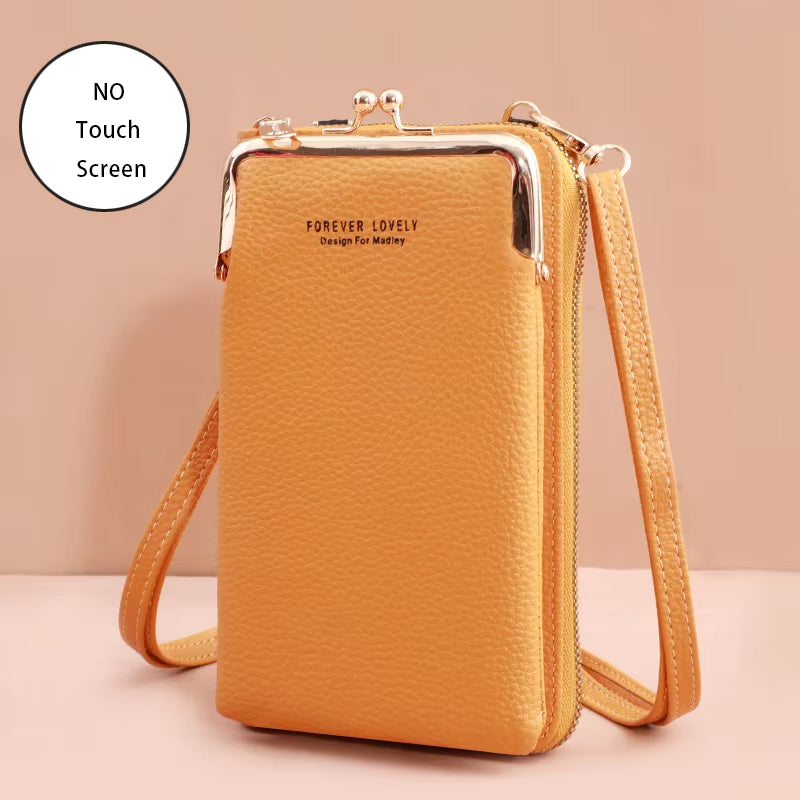 Small Women's Touch Screen Cell Phone Wallet -Soft Leather Crossbody