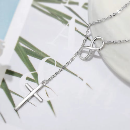 Cross & Infinity Silver Color Pendant Necklace Women Fashion Jewelry