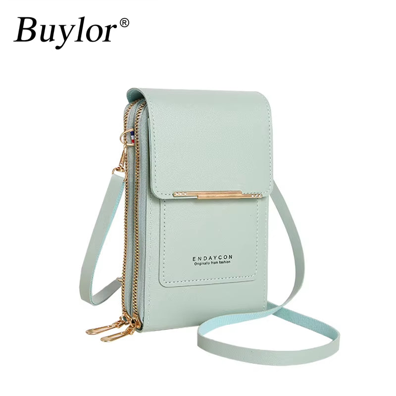 Small Women's Touch Screen Cell Phone Wallet -Soft Leather Crossbody