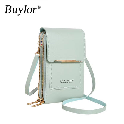 Small Women's Touch Screen Cell Phone Wallet -Soft Leather Crossbody