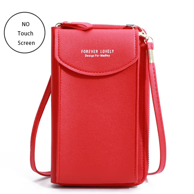 Small Women's Touch Screen Cell Phone Wallet -Soft Leather Crossbody