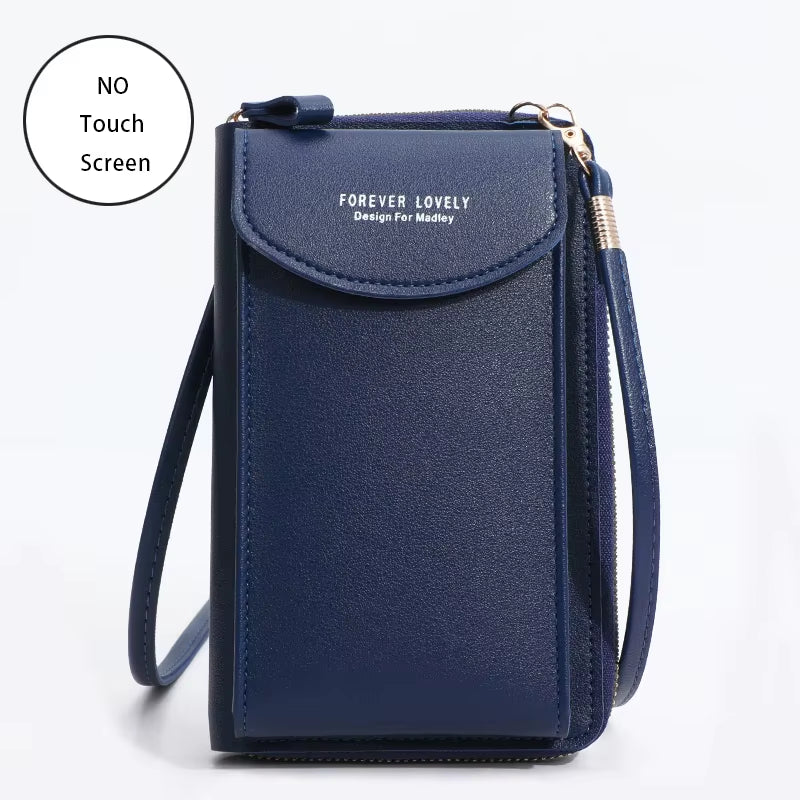 Small Women's Touch Screen Cell Phone Wallet -Soft Leather Crossbody