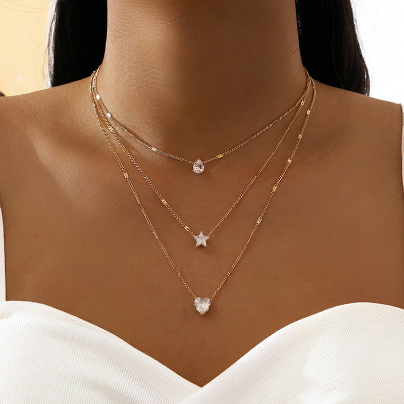 Crystal Zircon Layered Pendant Necklace Set for Women 