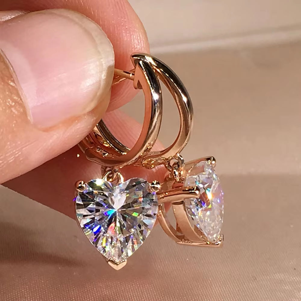 Women -Girls Charming Gold Color Hoop Earrings Heart Shape Zircon Dangle Earrings 