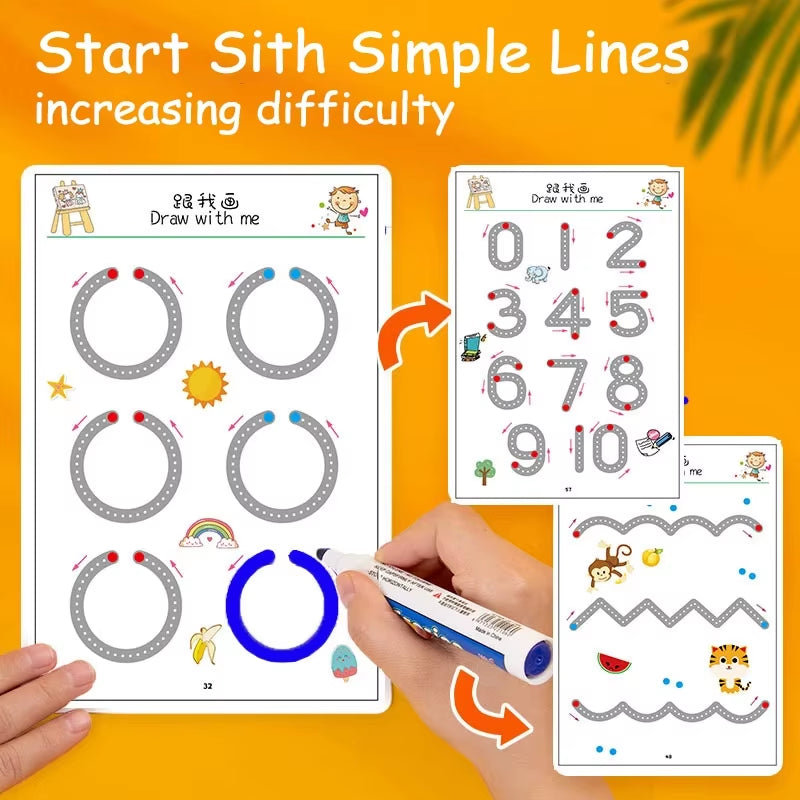  Toddler Learning Educational Toy-Children Montessori Drawing Toy Pen Control Training- Color, Shape, Math. Match Game Set 