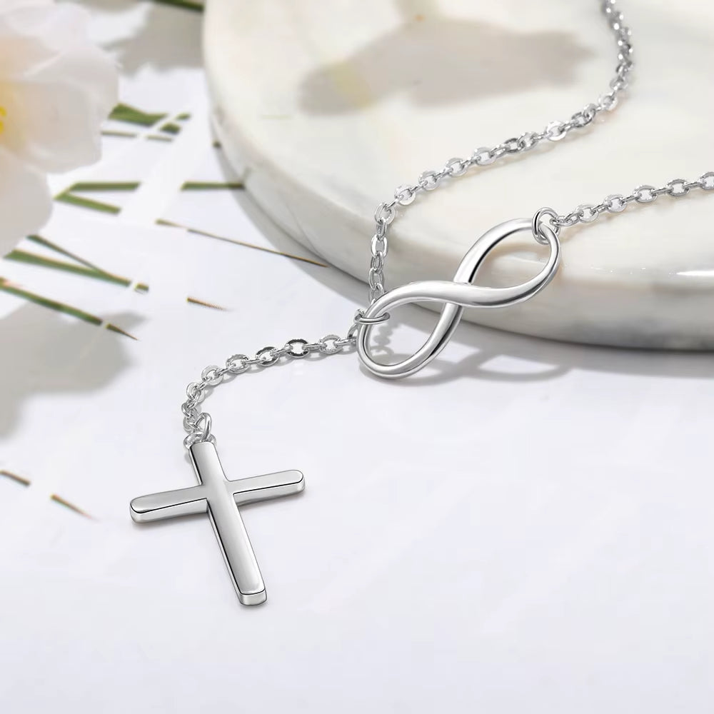 Cross & Infinity Silver Color Pendant Necklace Women Fashion Jewelry